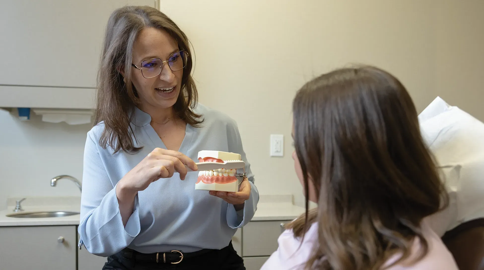 Dr. Blue with patient
